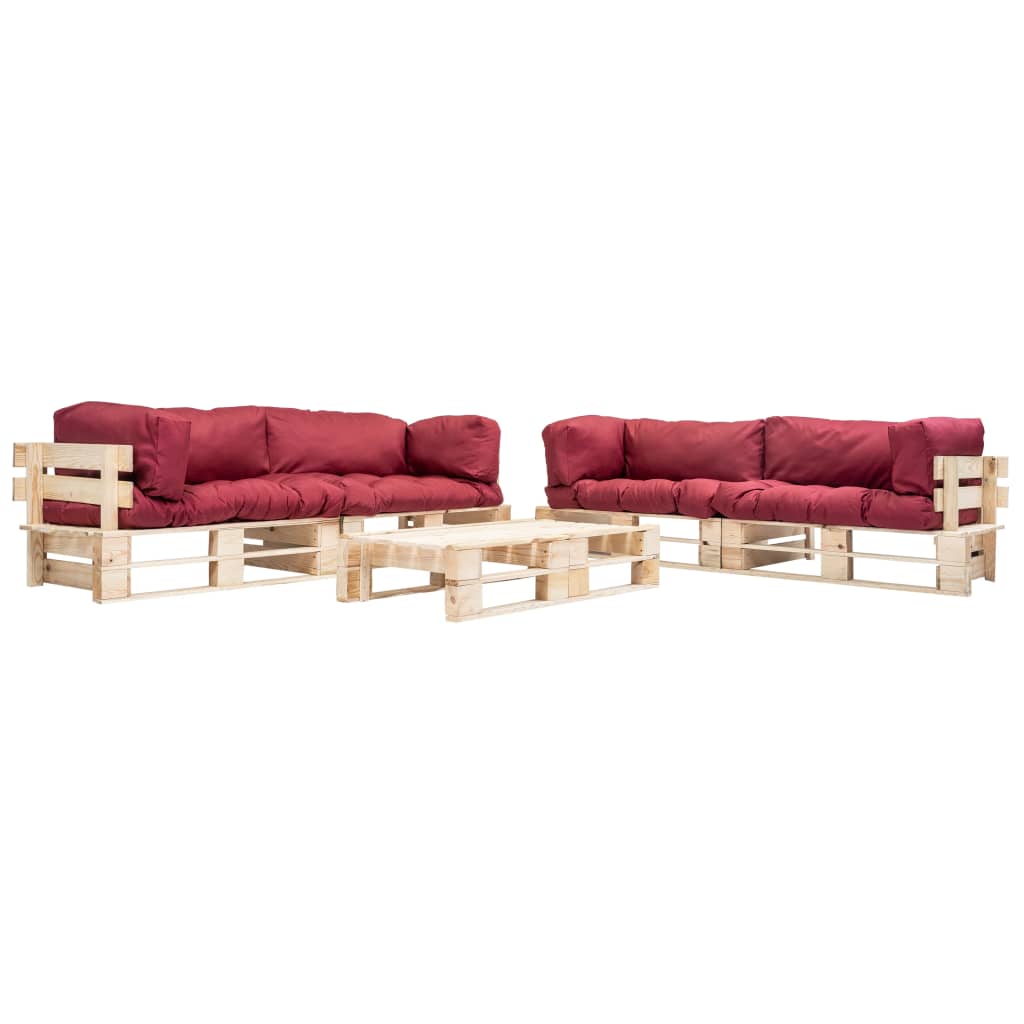 6-tlg. Paletten-Lounge-Set mit Kissen in Rot Holz