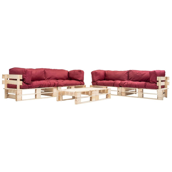 6-tlg. Paletten-Lounge-Set mit Kissen in Rot Holz