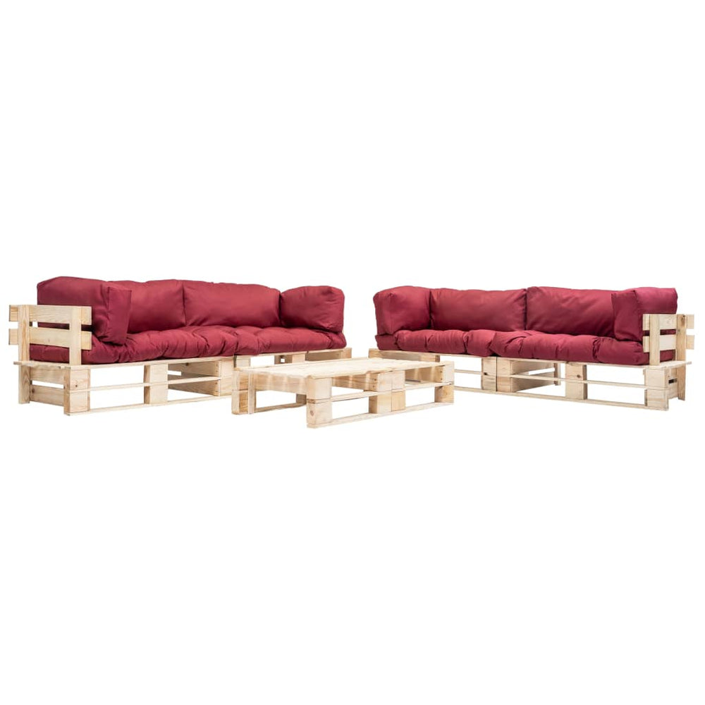 vidaXL Salon de jardin palette 6 pcs avec coussins rouges en bois