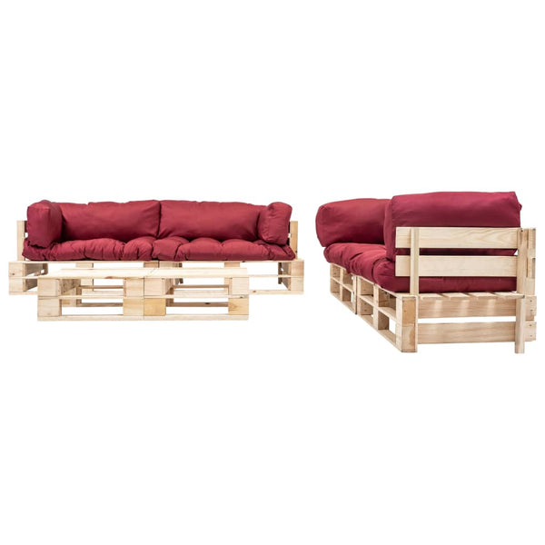 6-tlg. Paletten-Lounge-Set mit Kissen in Rot Holz