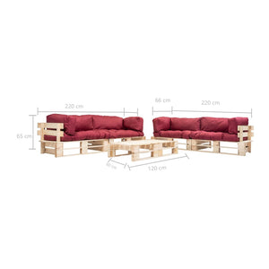 vidaXL Salon de jardin palette 6 pcs avec coussins rouges en bois