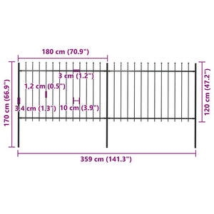 Gartenzaun mit Speerspitzen Stahl 3,4 x 1,2 m Schwarz