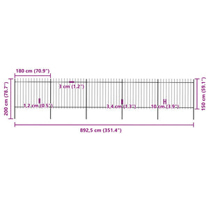 Gartenzaun mit Speerspitze Stahl 892,5 x 150 cm Schwarz