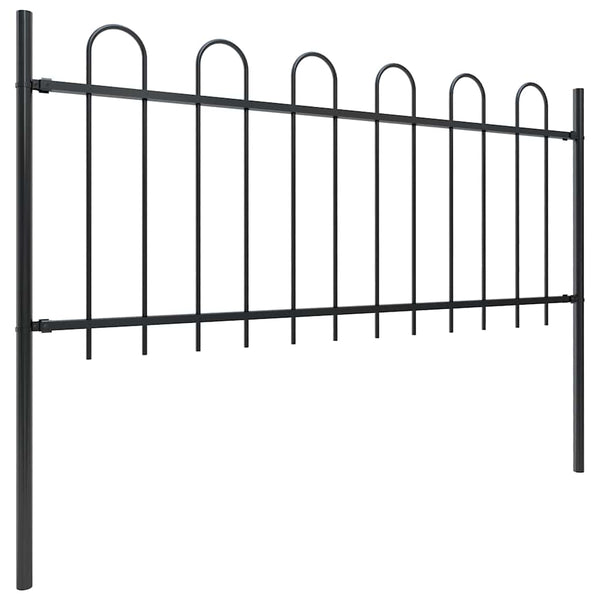 Gartenzaun mit Rundbogen Stahl 1426 x 80 cm Schwarz