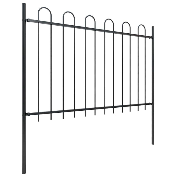 Gartenzaun mit Rundbogen Stahl 1070 x 120 cm Schwarz