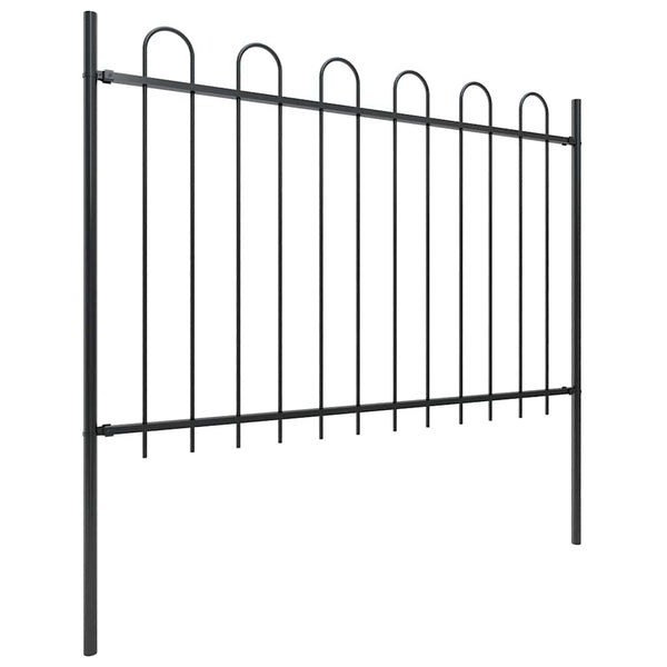Gartenzaun mit Rundbogen Stahl 1248 x 120 cm Schwarz