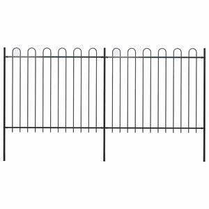 Gartenzaun mit Rundbogen Stahl 359 x 150 cm Schwarz