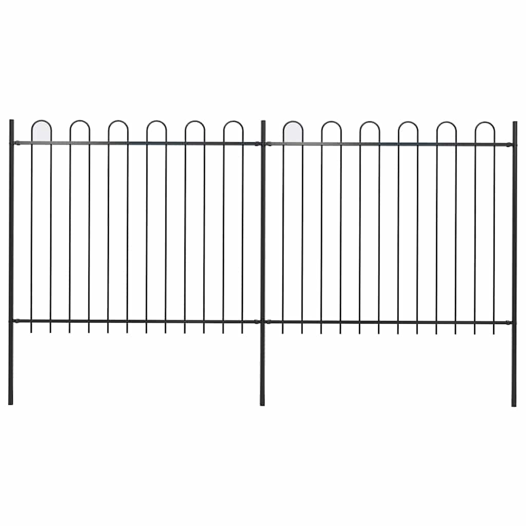 Gartenzaun mit Rundbogen Stahl 359 x 150 cm Schwarz