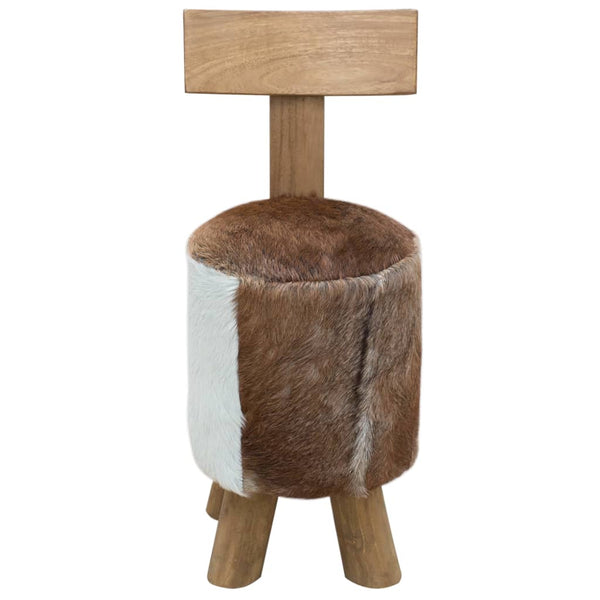 Hocker Ziegenleder und Massivholz Teak