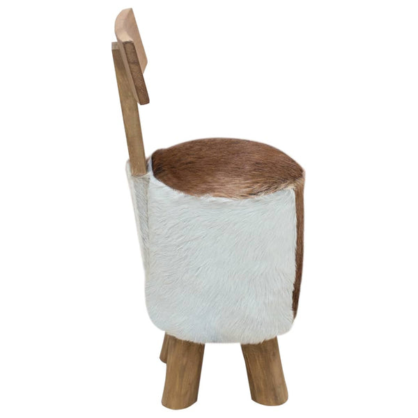 Hocker Ziegenleder und Massivholz Teak