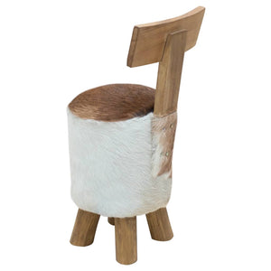 Hocker Ziegenleder und Massivholz Teak