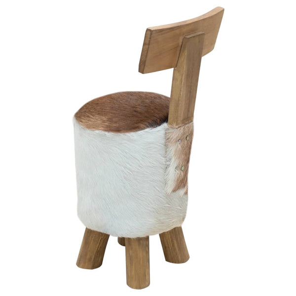 Hocker Ziegenleder und Massivholz Teak