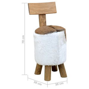 Hocker Ziegenleder und Massivholz Teak