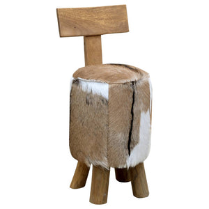 Hocker Ziegenleder und Massivholz Teak