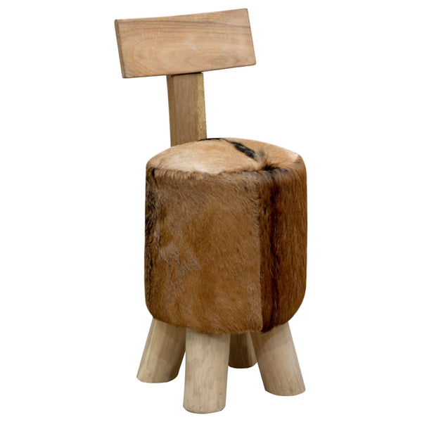Hocker Ziegenleder und Massivholz Teak