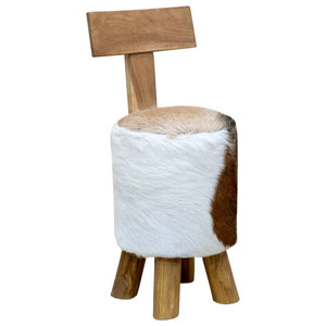Hocker Ziegenleder und Massivholz Teak