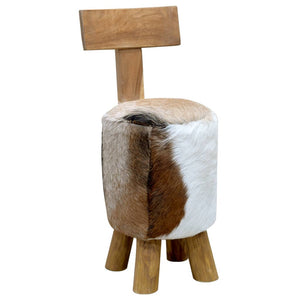 Hocker Ziegenleder und Massivholz Teak
