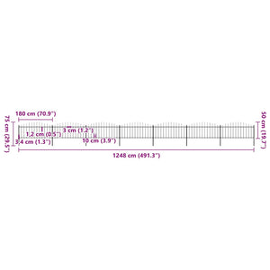 Gartenzaun mit Speerspitzen Stahl (0,5 - 0,75) x 11,9 m Schwarz