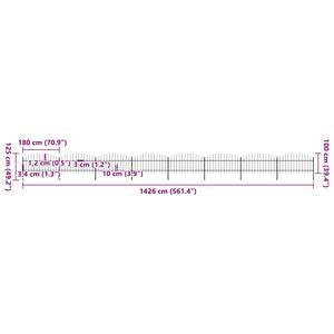 Gartenzaun mit Speerspitzen Stahl (1 - 1,25) x 13,6 m Schwarz
