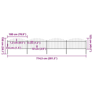 Gartenzaun mit Speerspitze Stahl 714,5 x 150 cm Schwarz