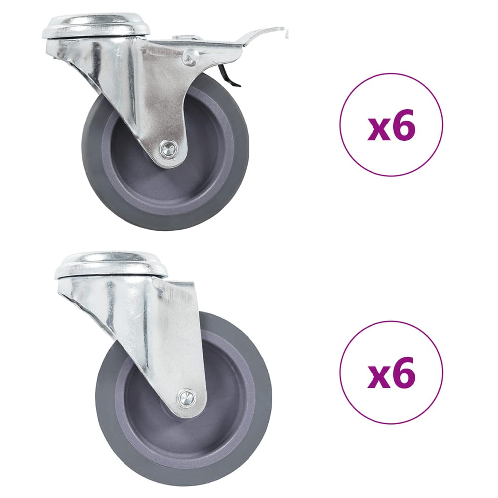 vidaXL 12 roulettes pivotantes à trou central de 75 mm