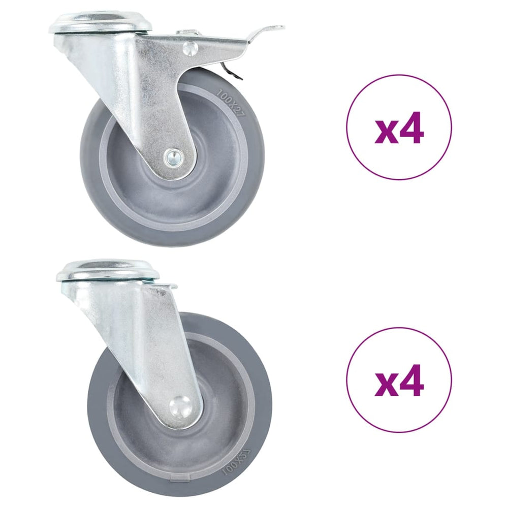 vidaXL 8 roulettes pivotantes à trou central 100 mm