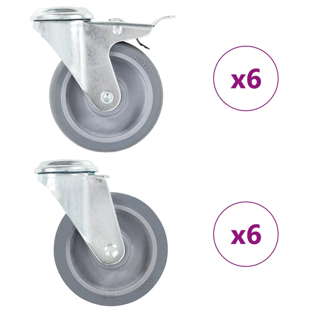 vidaXL 12 roulettes pivotantes avec trou de fixation arrière 100 mm