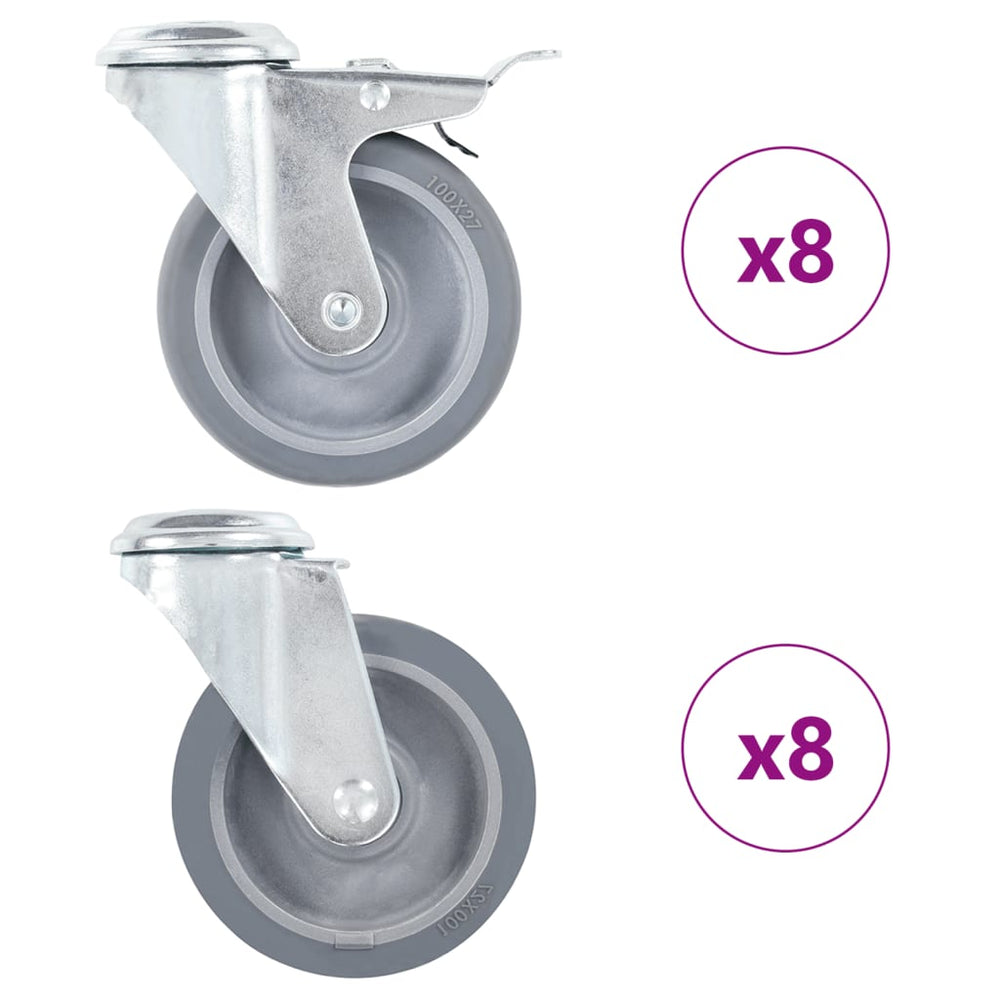 vidaXL 16 roulettes pivotantes avec trou de boulon 100 mm