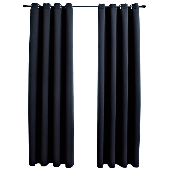Verdunkelungsvorhänge mit Metallösen 2 Stk. Schwarz 140x175 cm