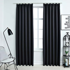 Verdunkelungsvorhänge mit Haken 2 Stk. Schwarz 140x175cm