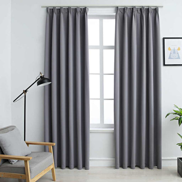 Verdunkelungsvorhänge mit Haken 2 Stk. Grau 140x225cm