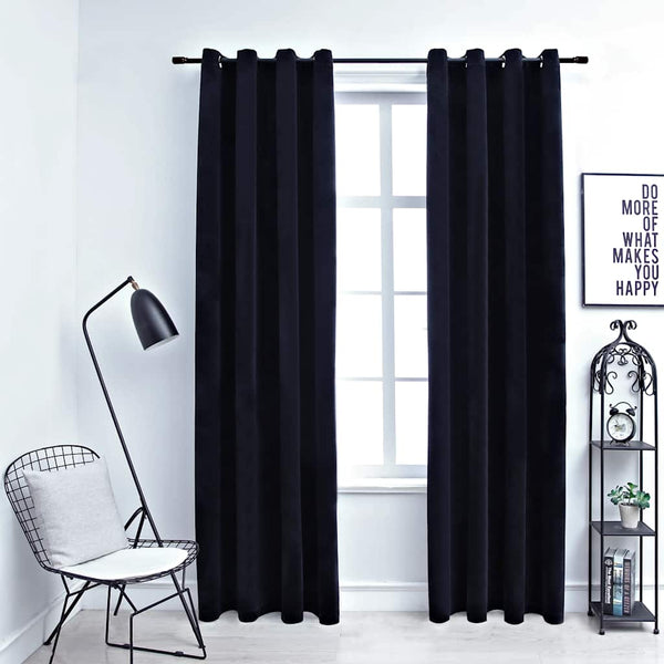 Verdunkelungsvorhänge mit Ösen 2 Stk. Samt Schwarz 140x225 cm