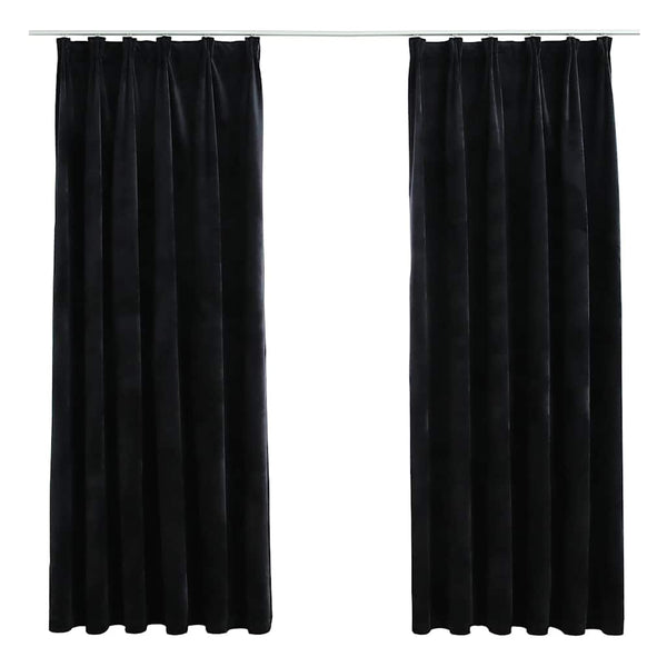 Verdunkelungsvorhänge mit Haken 2 Stk. Samt Schwarz 140x175 cm