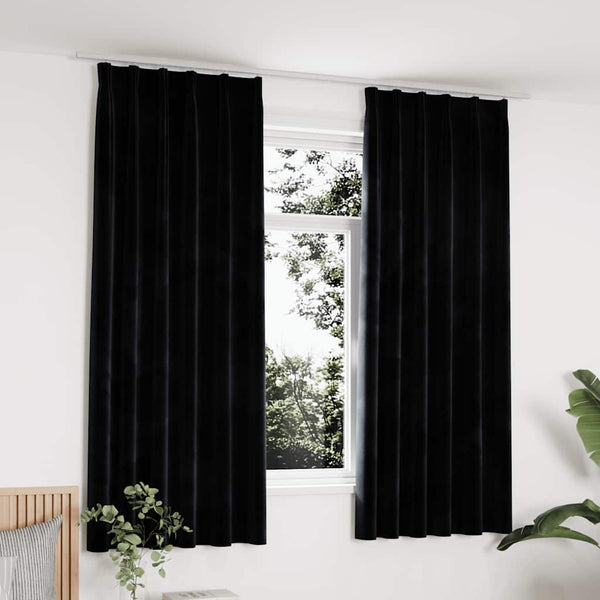 Verdunkelungsvorhänge mit Haken 2 Stk. Samt Schwarz 140x175 cm