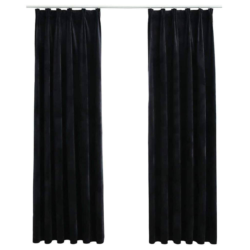 Verdunkelungsvorhänge mit Haken 2 Stk. Samt Schwarz 140x225 cm