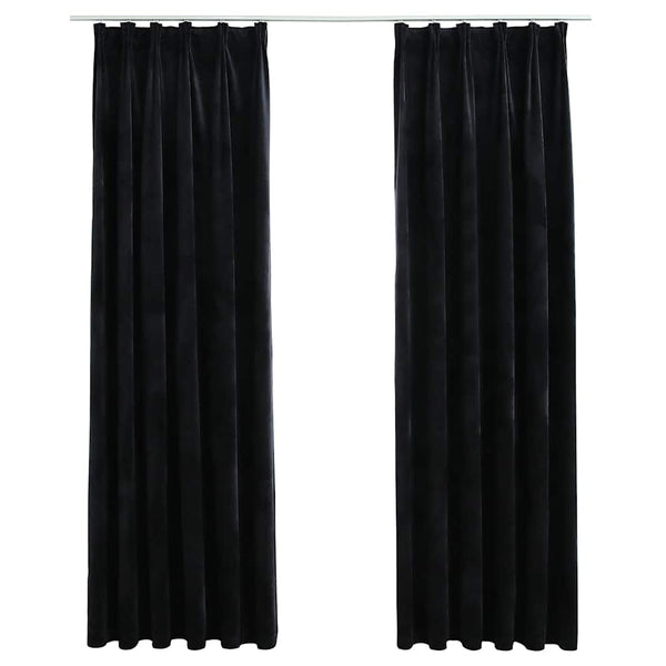 Verdunkelungsvorhänge mit Haken 2 Stk. Samt Schwarz 140x225 cm