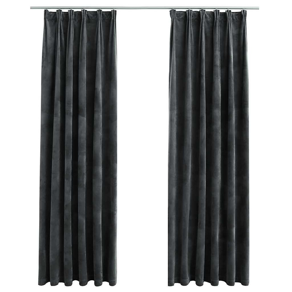 Verdunkelungsvorhänge mit Haken 2 Stk. Samt Anthrazit 140x225cm
