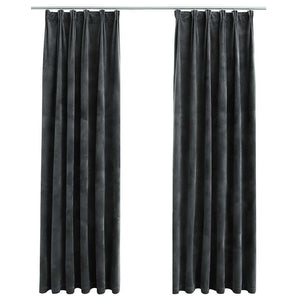 Verdunkelungsvorhänge mit Haken 2 Stk. Samt Anthrazit 140x225cm