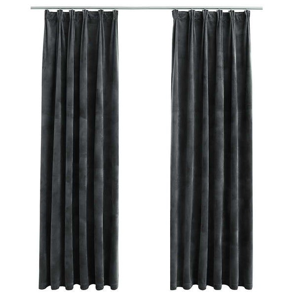 Verdunkelungsvorhänge mit Haken 2 Stk. Samt Anthrazit 140x225cm