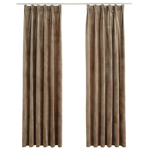 Verdunkelungsvorhänge mit Haken 2 Stk. Samt Beige 140x225 cm