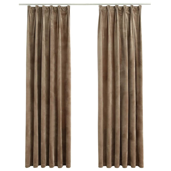 Verdunkelungsvorhänge mit Haken 2 Stk. Samt Beige 140x225 cm