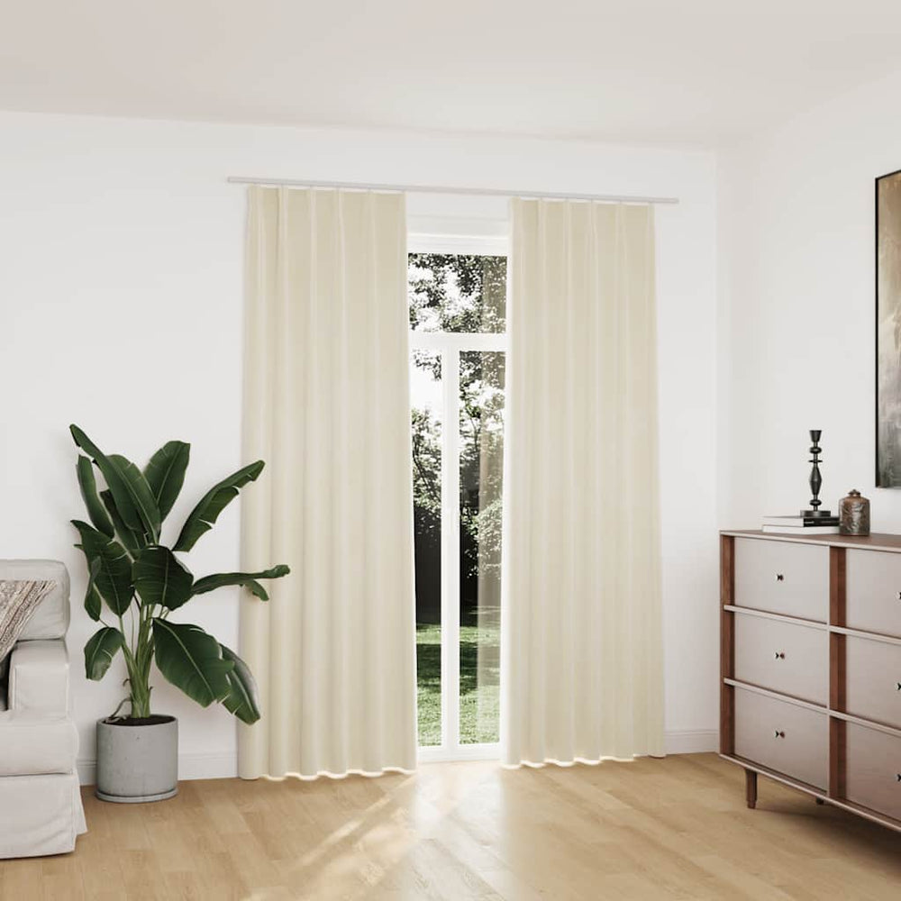 Verdunkelungsvorhänge mit Haken 2 Stk. Samt Creme 140x225cm
