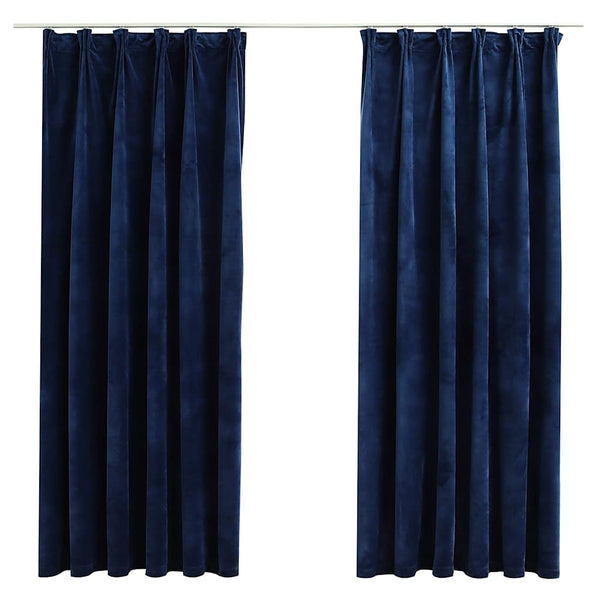 Verdunkelungsvorhänge Haken 2 Stk. Samt Dunkelblau 140x175cm