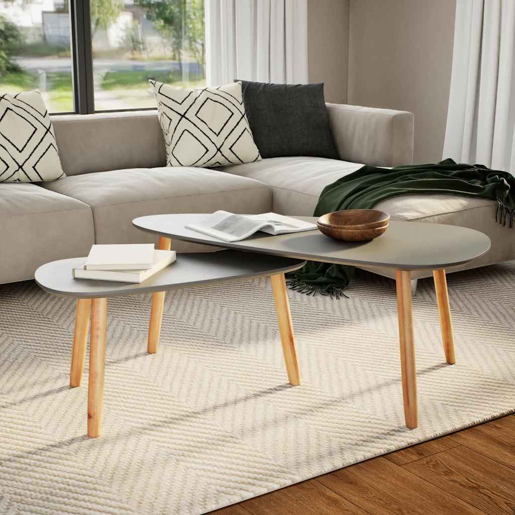 Couchtische 2 Stk. Grau Kiefer Massivholz