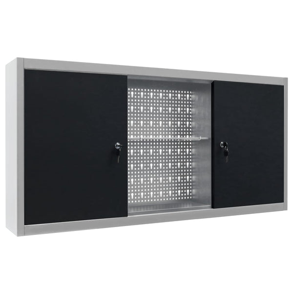 Wand-Werkzeugschrank Industrie-Stil Metall Grau und Schwarz