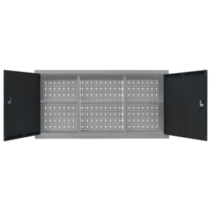 Wand-Werkzeugschrank Industrie-Stil Metall Grau und Schwarz