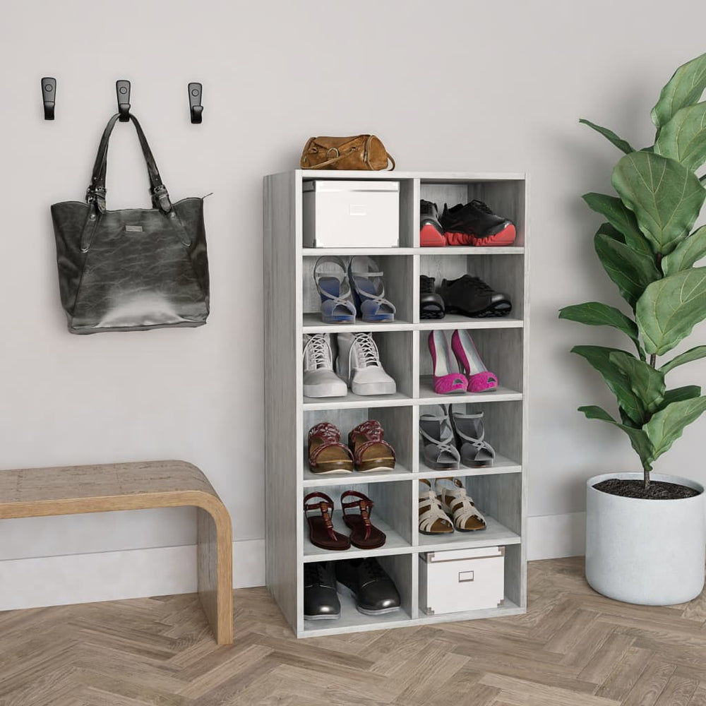 Betongraues Schuhregal, 12 Fächer