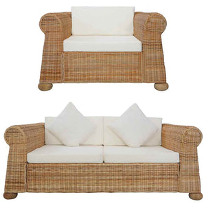 2-tlg. Sofagarnitur mit Kissen Natur Rattan