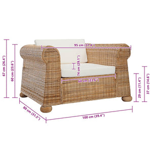 2-tlg. Sofagarnitur mit Kissen Natur Rattan