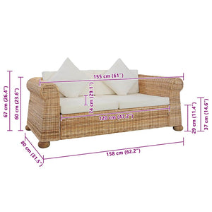 2-tlg. Sofagarnitur mit Kissen Natur Rattan